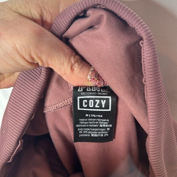 Pink Mauve Fleece Lined Ribbed Cozy Leggings. Size M. - Picture 7 of 8